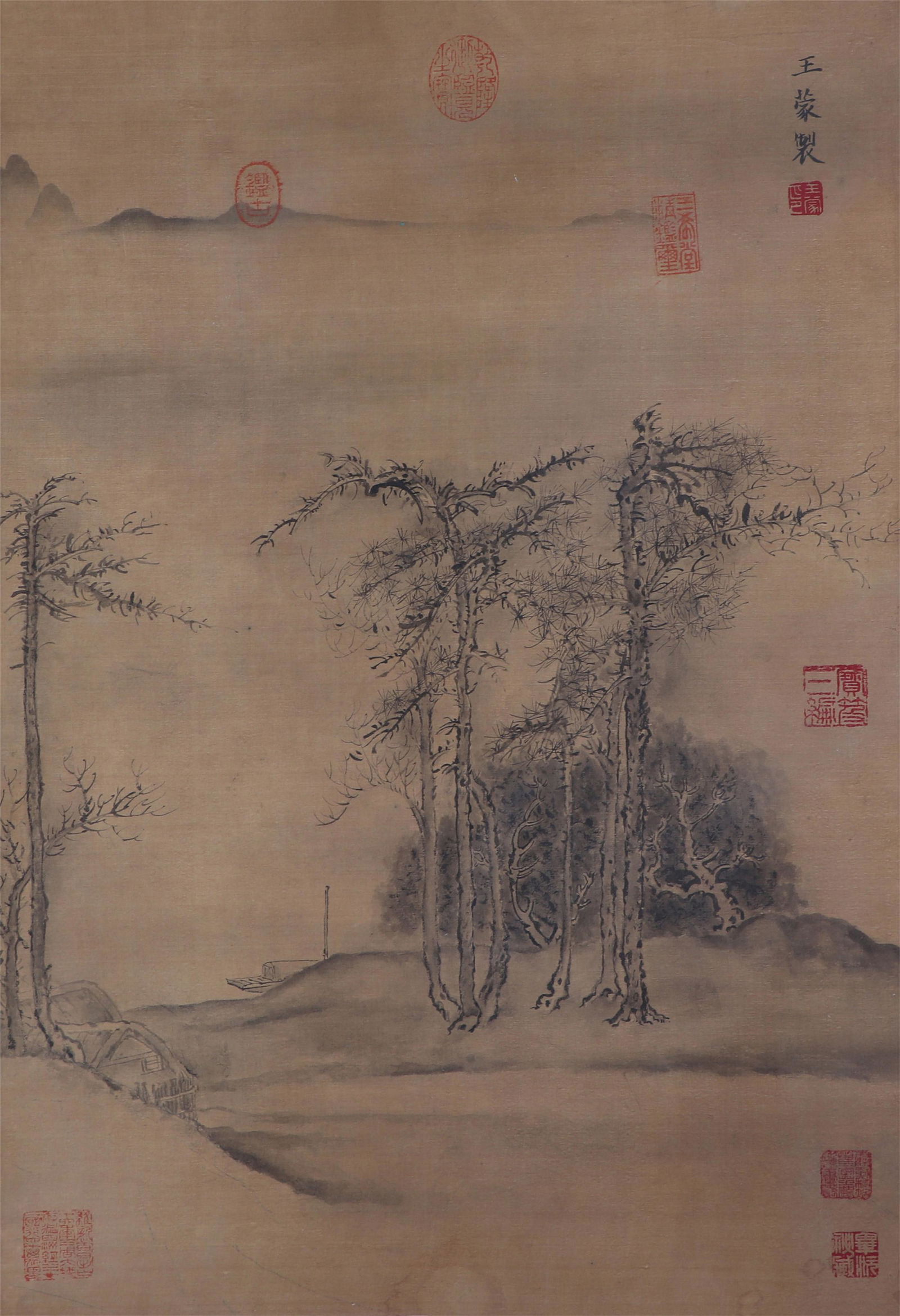 CHINESE HANGING SCROLL PAINTING OF WANG MENG: Image only size 44 cm by 65 cm.