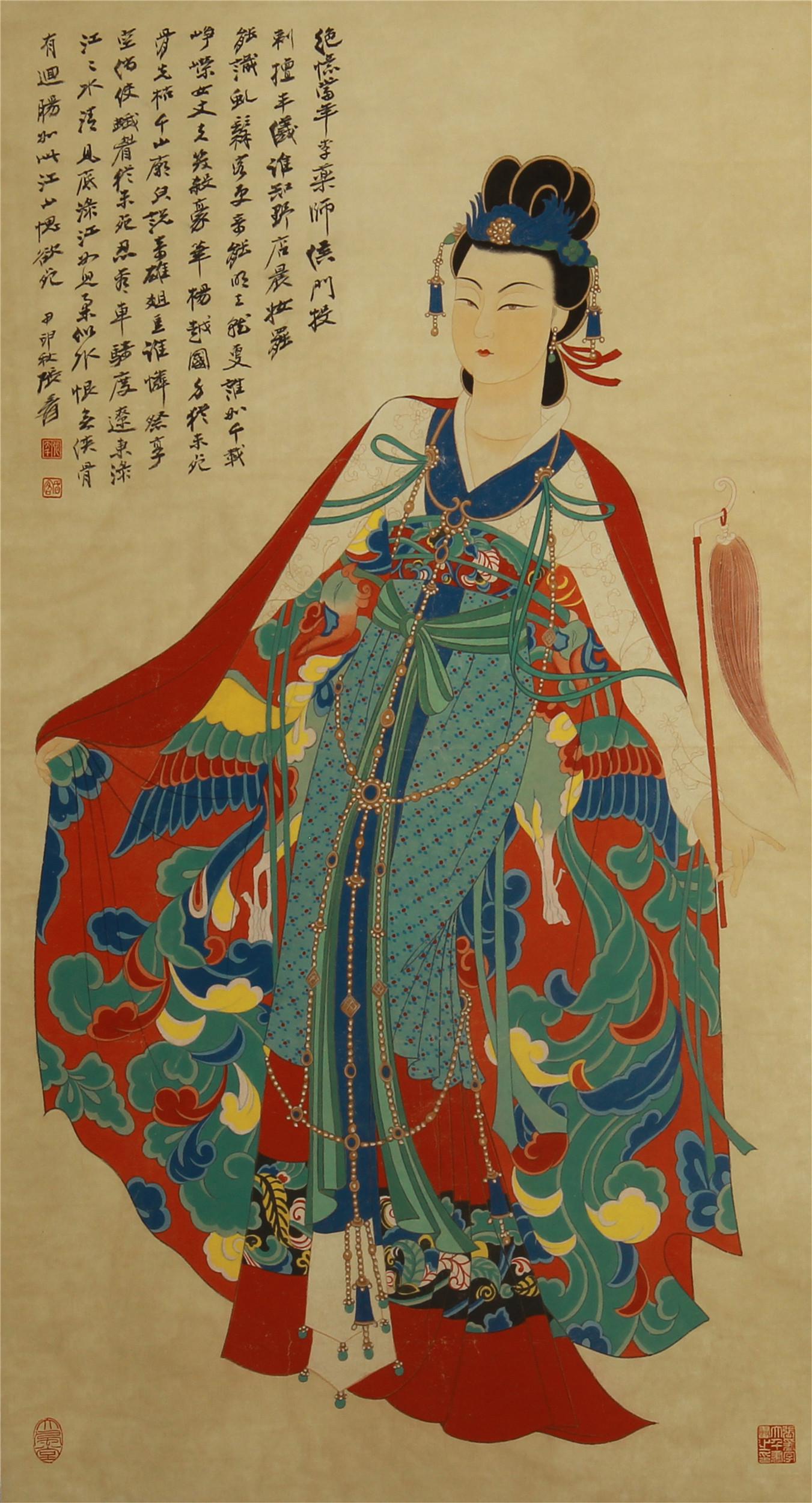 CHINESE SCROLL PAINTING OF WOMEN BY ZHANGDAQIAN: Image only size 105 cm by 58 cm.