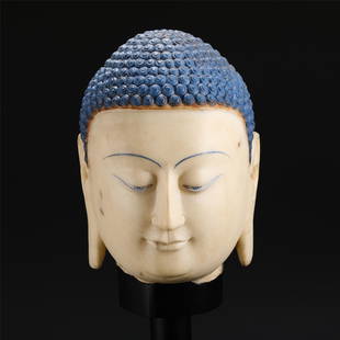 CHINESE HAN WHITE JADE CARVED BUDDHA HEAD TABLE ITEM: H. 26 cm. L. 19 cm. W. 16.5 cm.