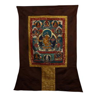 CHINESE THANGKA DEPICTING OF BUDDHA WITH CORONET: L. 62 cm. W. 44 cm.
