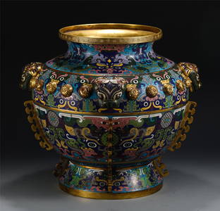 A LARGE CHINESE CLOISONNE BEAST PATTERN JAR