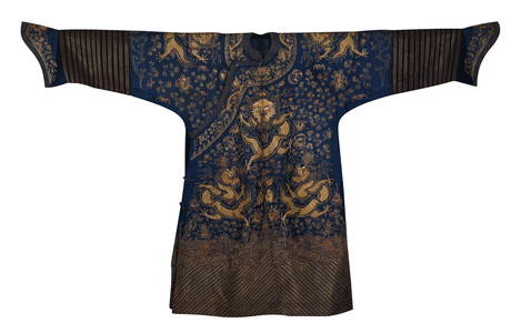 CHINESE BLUE GROUND GOLD FILIGREE EMBROIDERY DRAGON