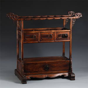 DELICATE CHINESE HARDWOOD CARVED BRUSH HOLDER