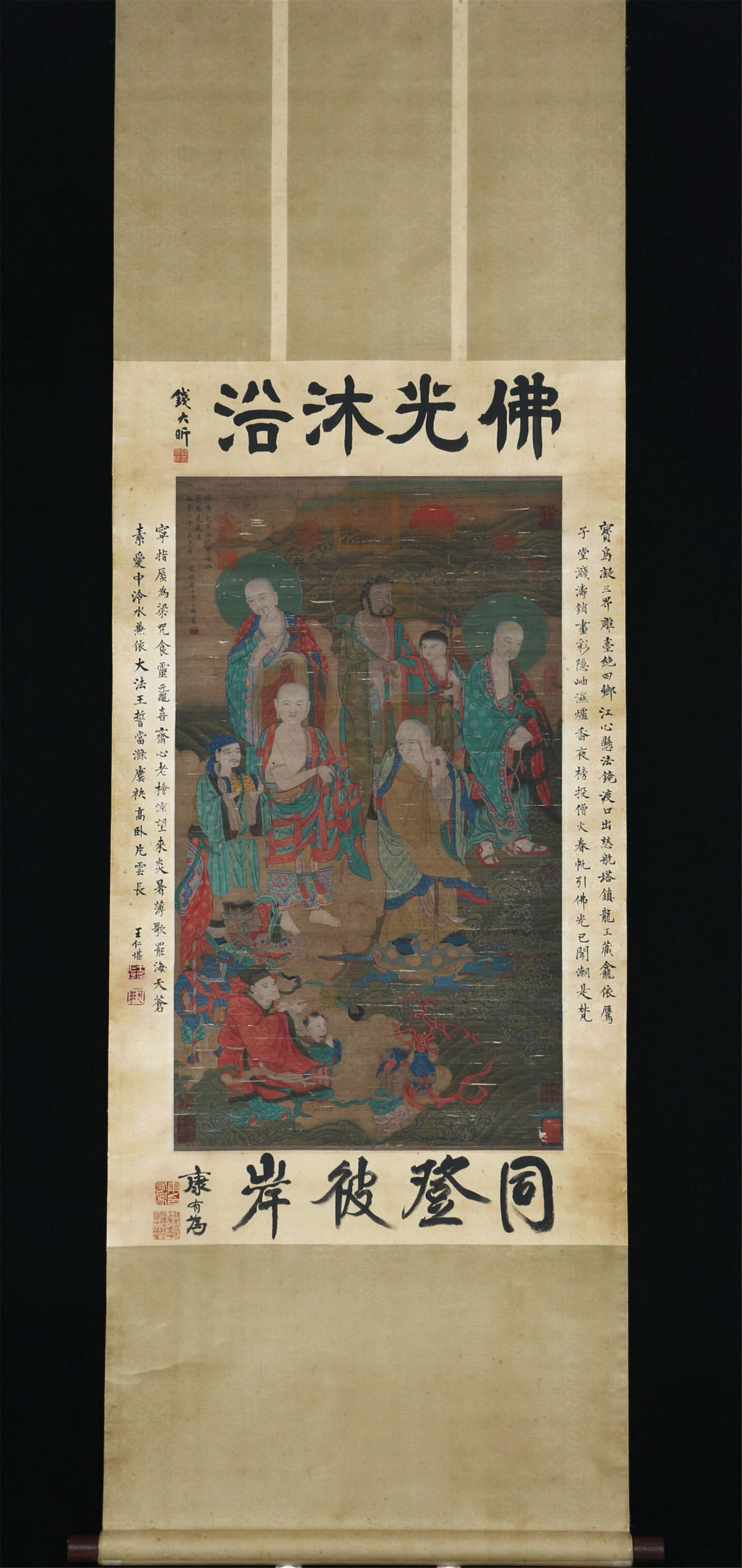 A CHINESE SCROLL PAINTING DEPICTING BUDDHIST STORY: Sizeï¼Ž84x48 cm.