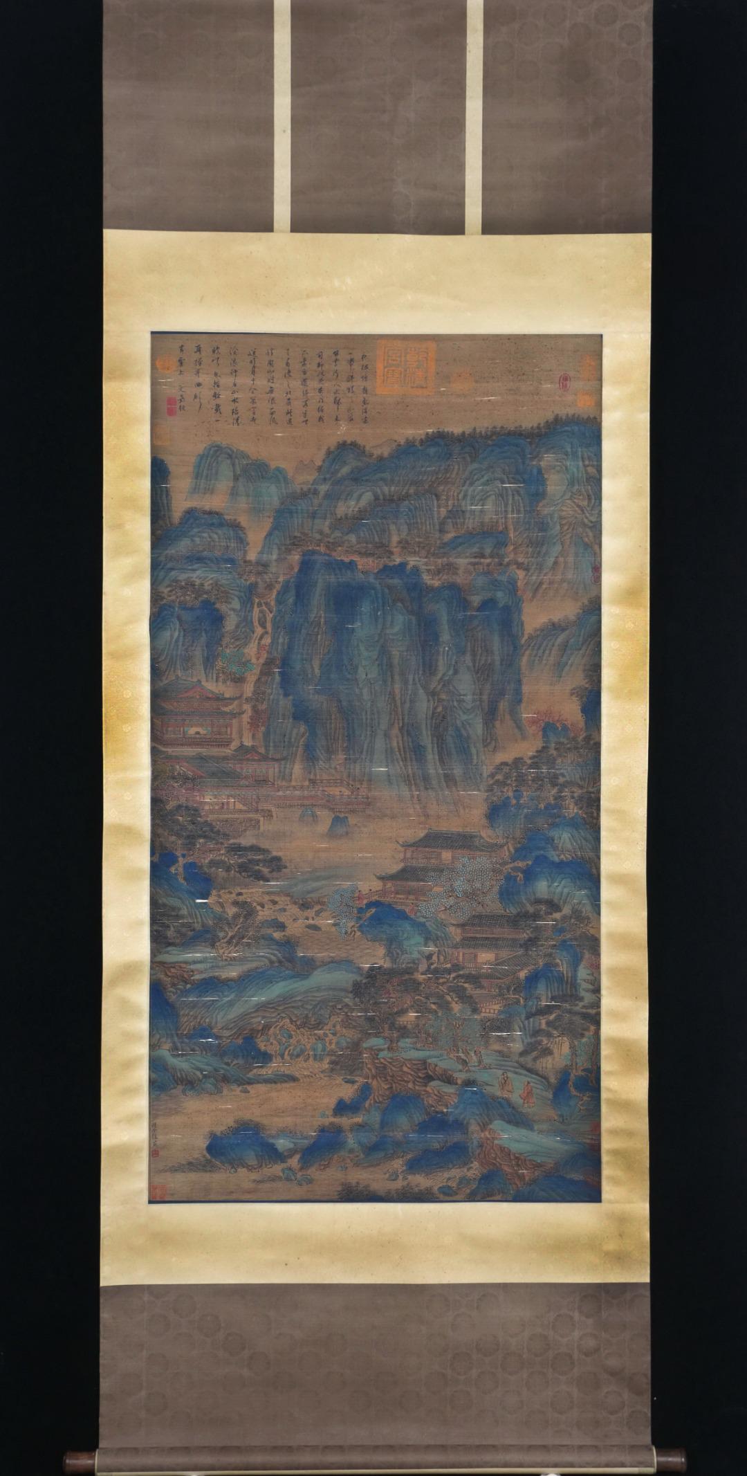 A CHINESE PAINTING OF MOUNTAIN PAVILIONS: 127x67 cm.