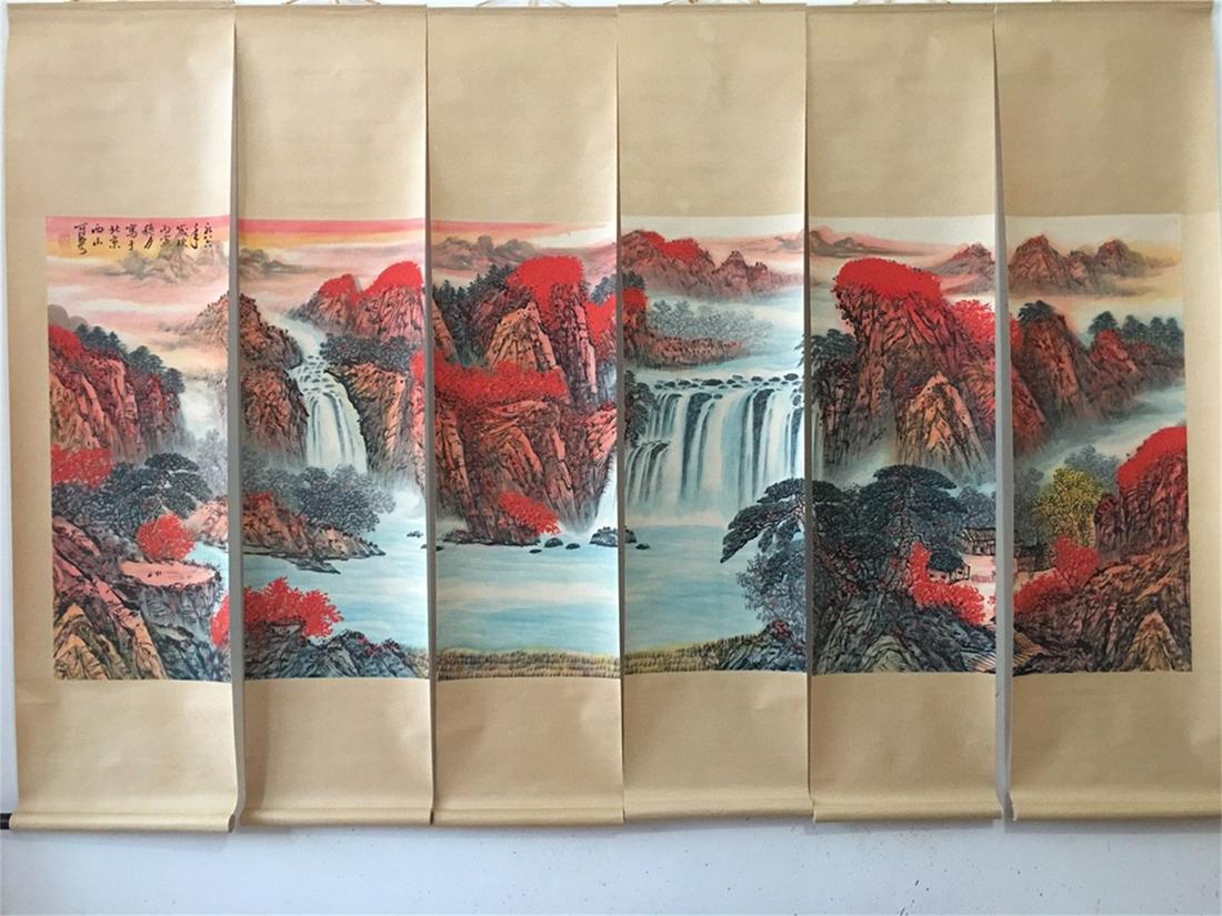 A Set of Six Chinese Scroll Paintings, Li Keran Mark (1 of 7)