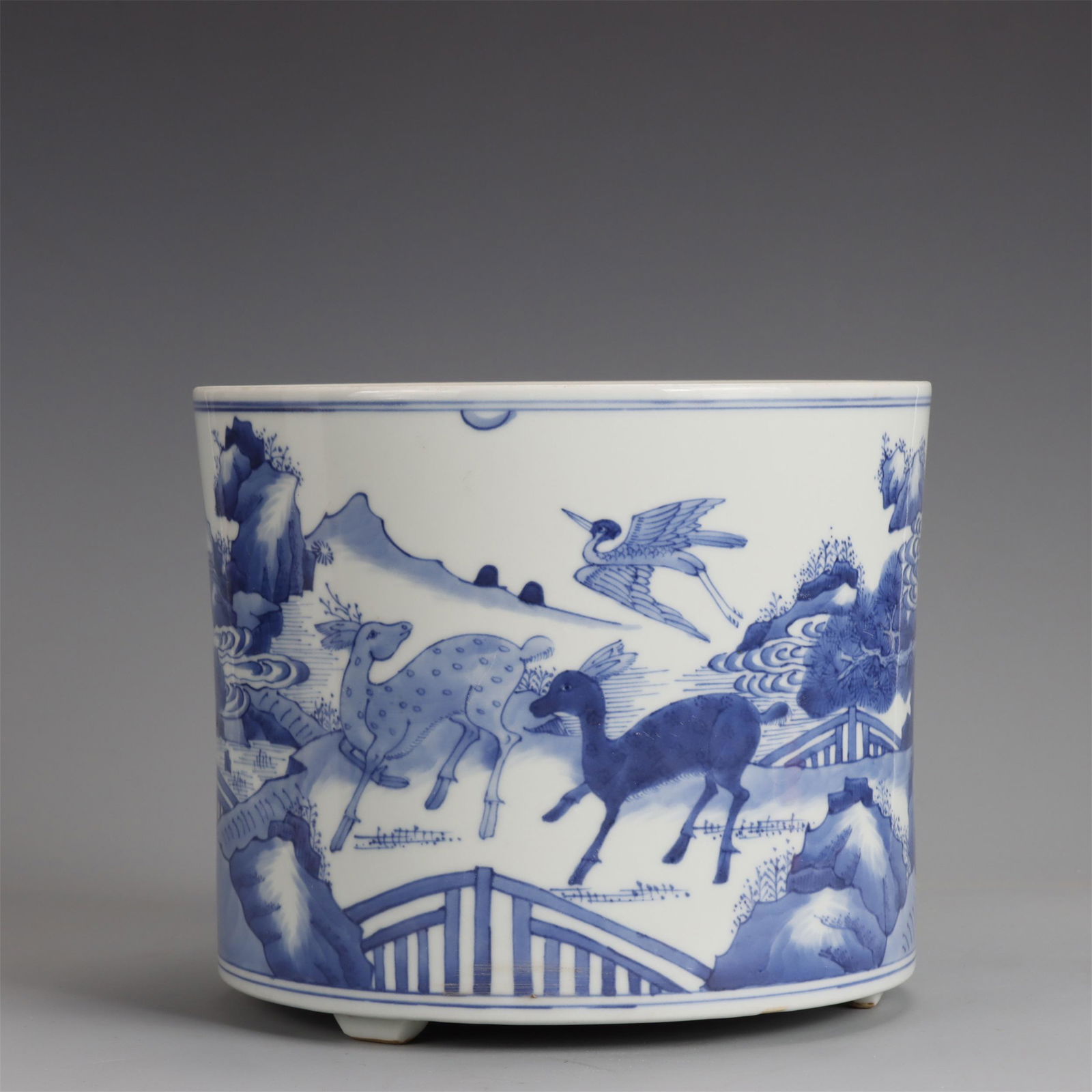 A Chinese Blue and White Glazed Porcelain Brush Pot (1 of 7)