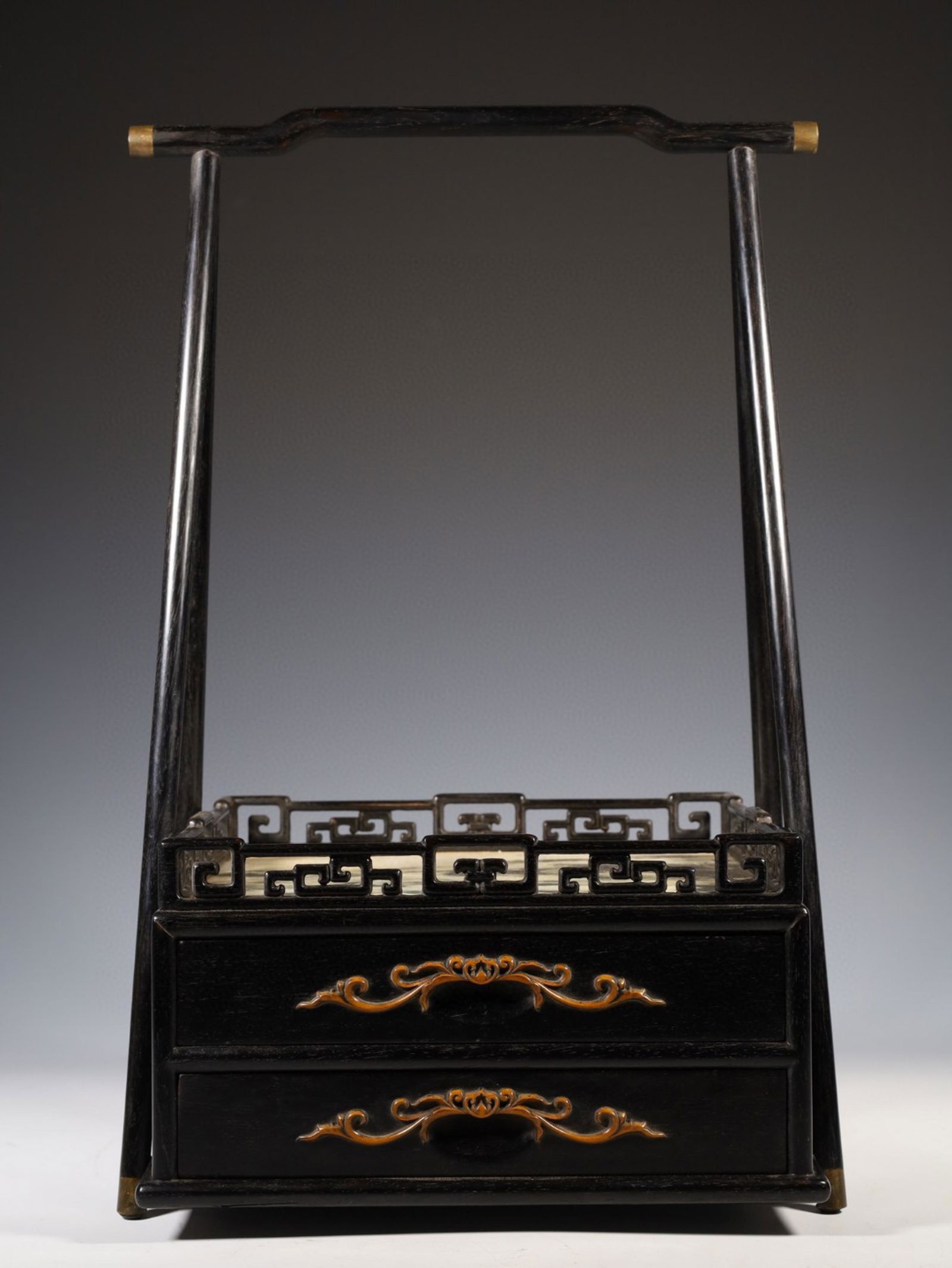 A Chinese Carved Hardwood Box with Handle and Lid (1 of 9)