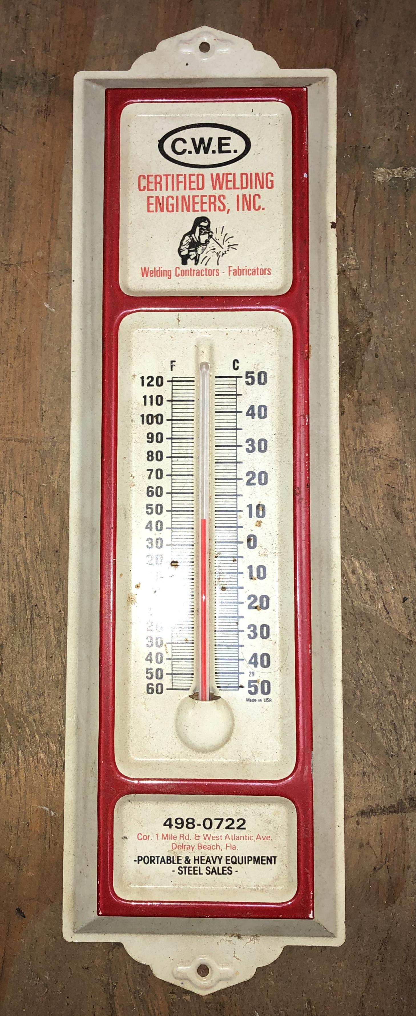 CWE Press Steel advertising Thermometer: Certified Welding Engineers press steel