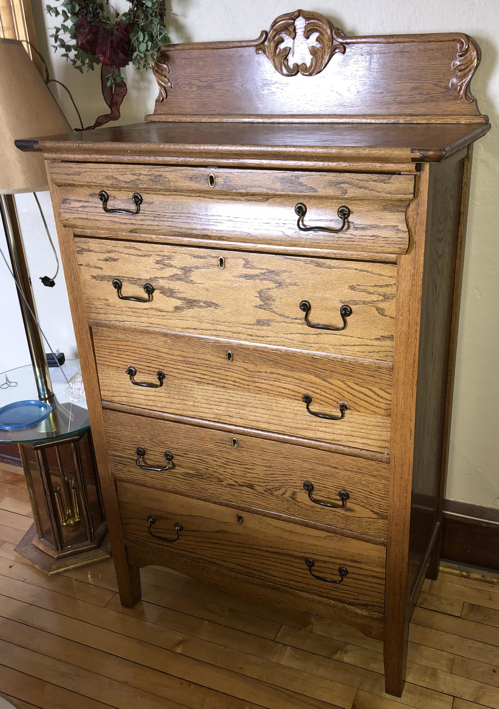 32" wide Oak highboy dresser: Refinished but all original