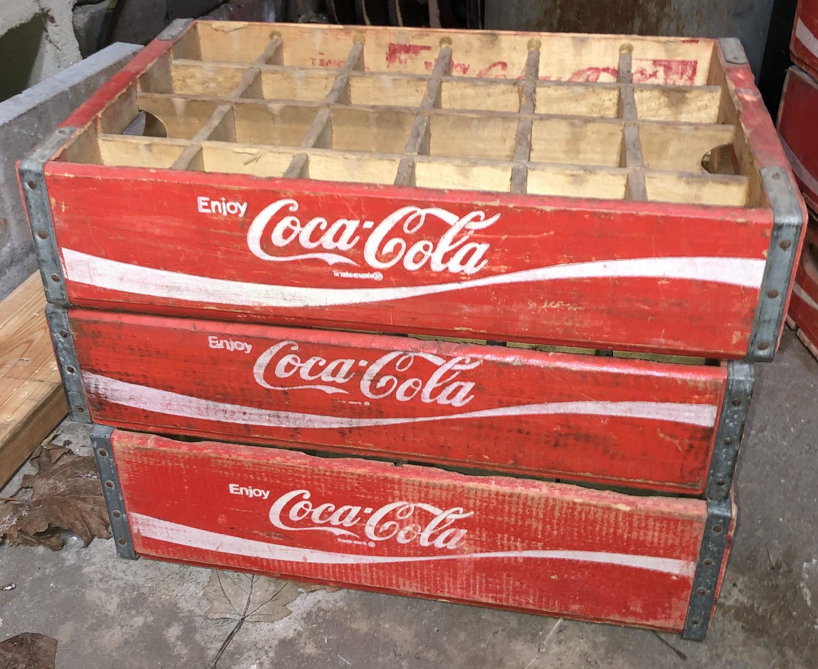 Vintage Coca-Cola wood cases: 3 Enjoy Coca-Cola devided cases