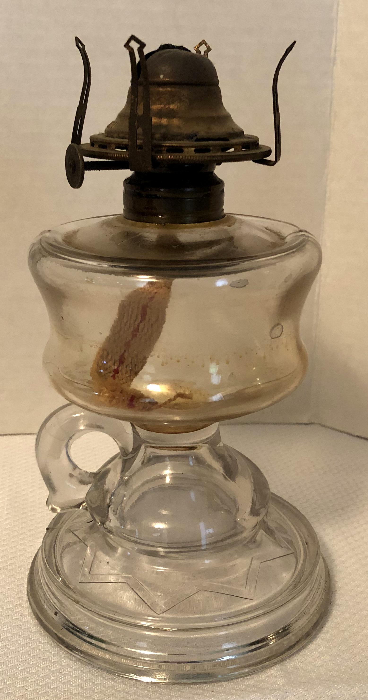 Antique Tall Single Handle Kerosine Finger Lamp: See photo
