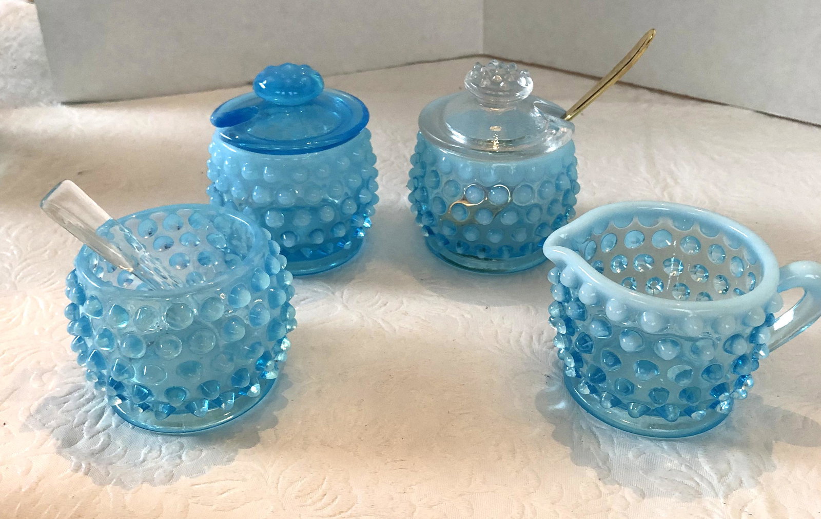 Fenton Hobnail: 2 sets of small cream & sugar see photos