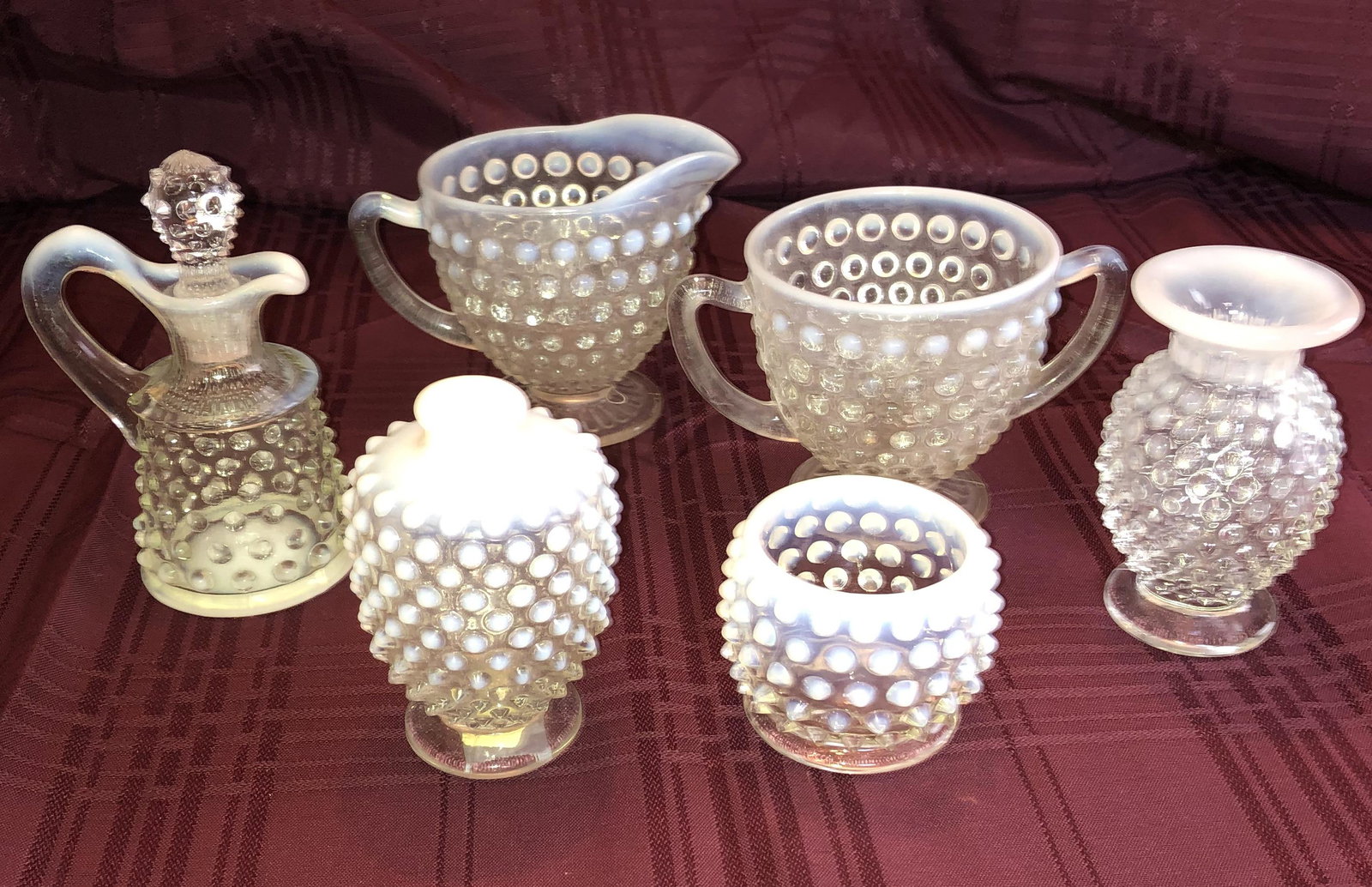 Fenton White Opalescent Hobnail: 6 pieces see photos