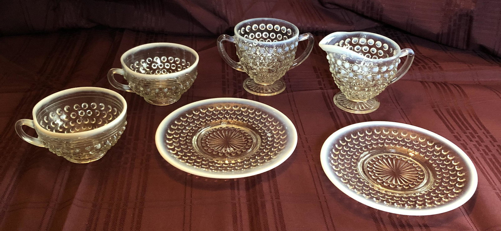 Fenton White Opalescent Hobnail: 6 pieces see photos