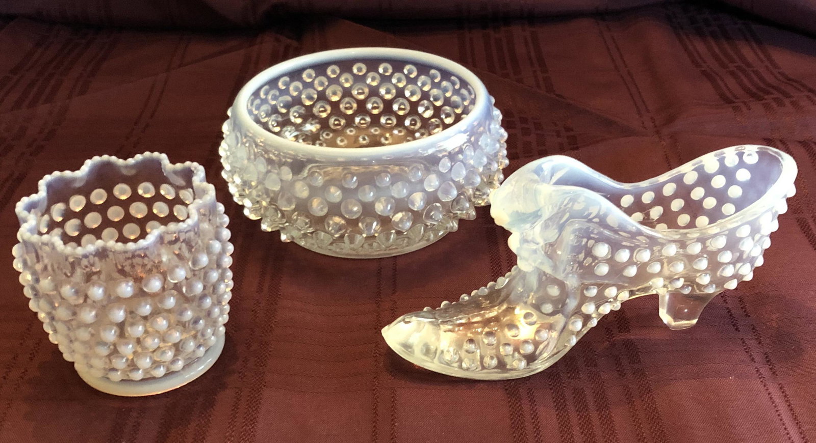 Fenton White Opalescent Hobnail: 3 pieces see photos