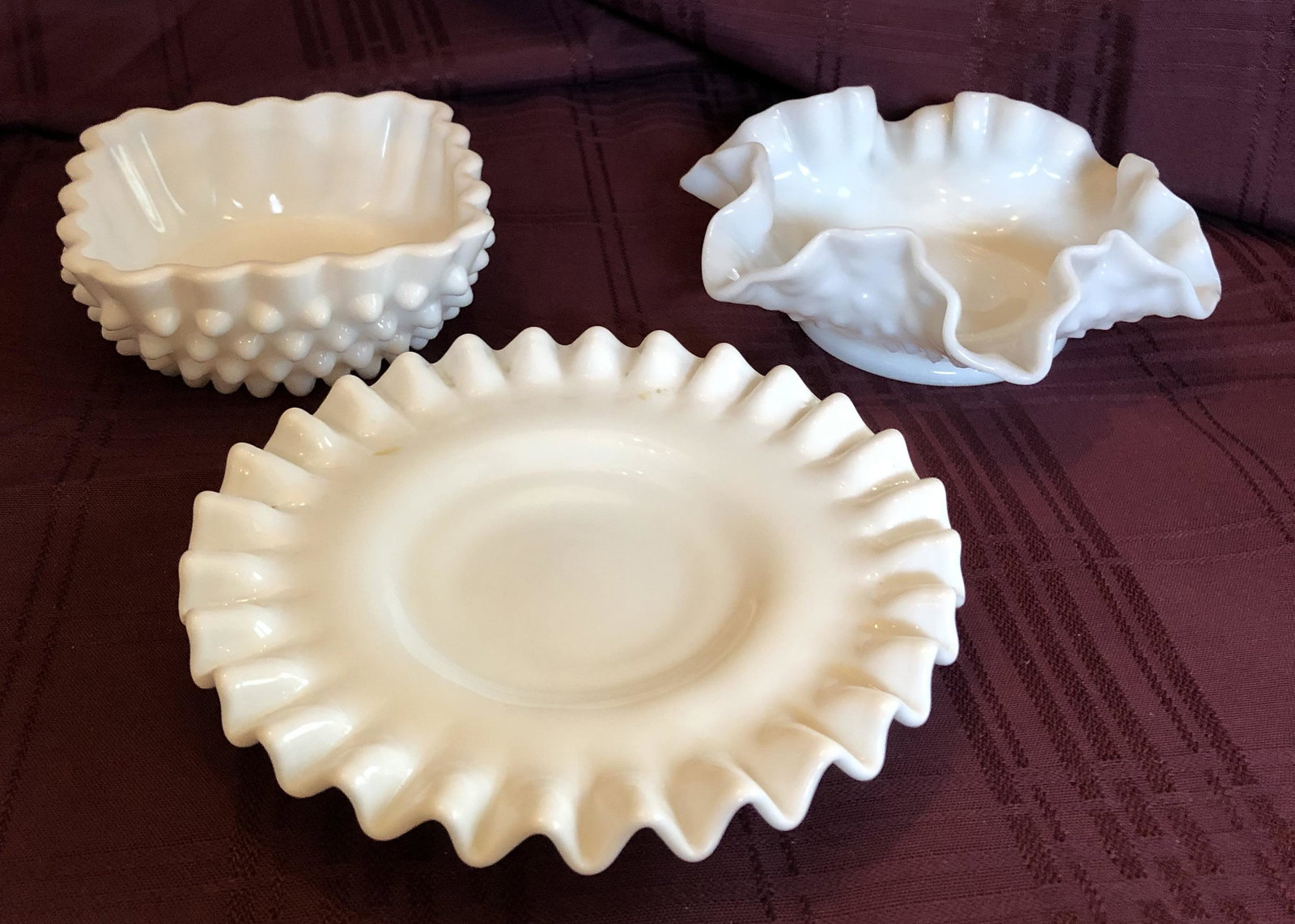 Fenton White Milk Glass Hoblnail: 3 pieces see photos