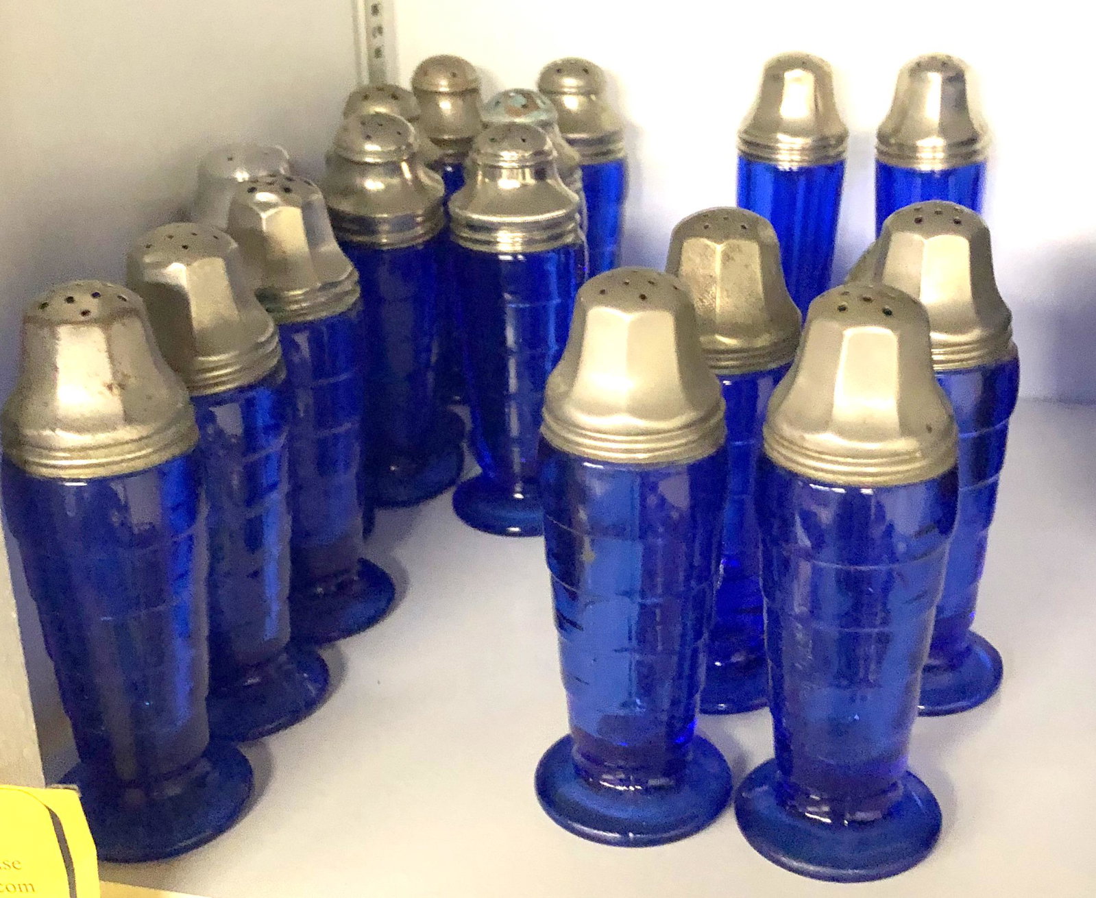 Hazel Atlas Cobalt Blue Chevron: 7 pairs Salt & Pepper plus 1 other Pair