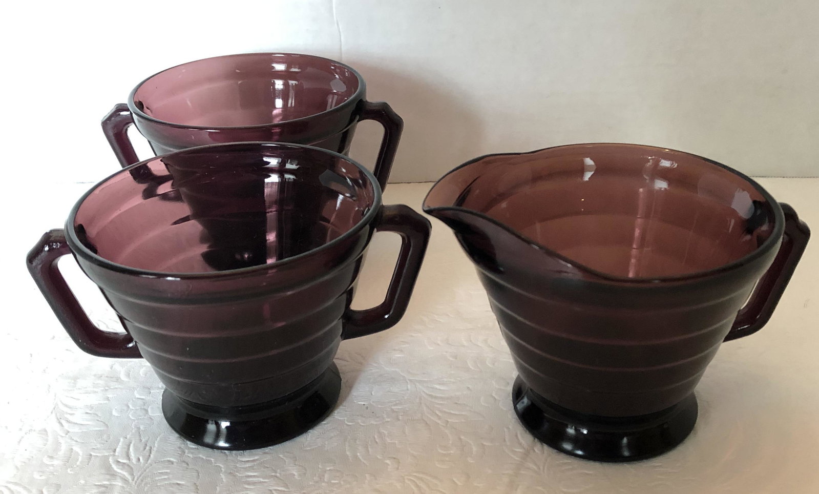 Hazel Atlas Moderntone Amethyst: 2 sugars 1 creamer