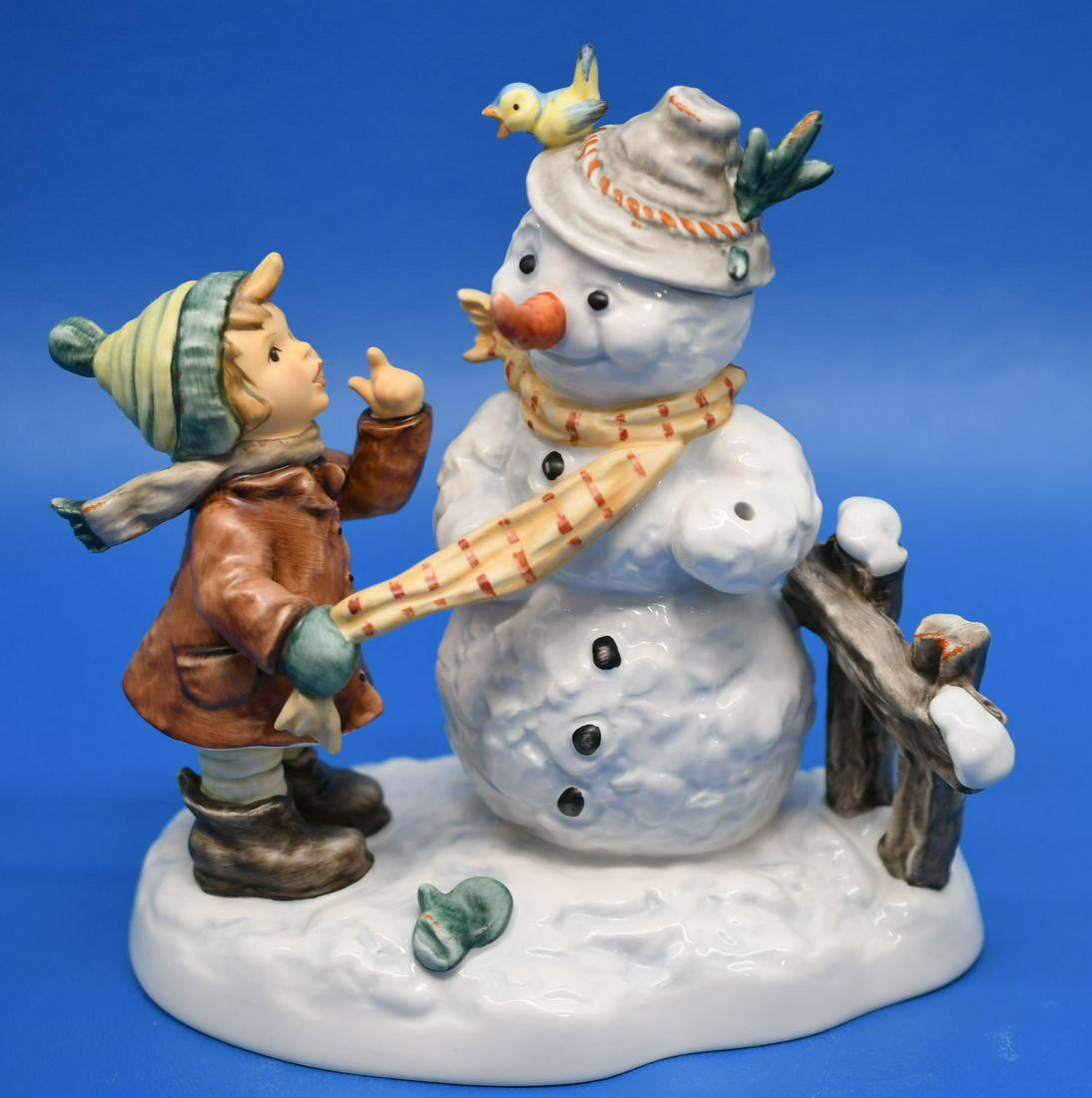 Hummel "Winter Friend": Missing broom, First Issue 2008, measures 7" tall x 6-3/8" wide, and weighs 1 lb 2 oz