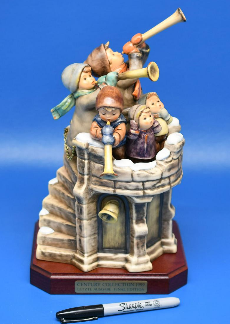 Hummel "Fanfare" 1999 Final Edition: Century Collection, This is 11" tall without wood base x 6-1/2" wide, and weighs 3 lbs 10 oz with wood base.