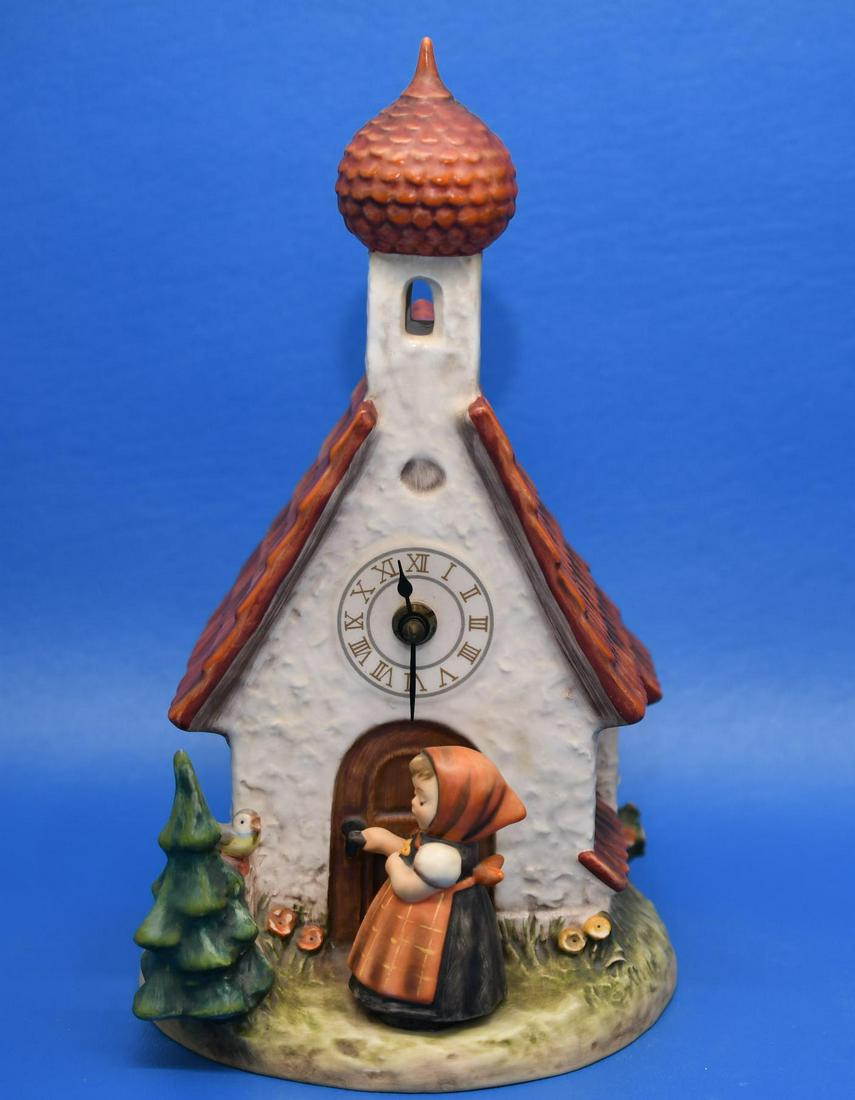 Hummel" Chapel Time": Crazing on bottom only(see photos), Quartz clock requires C batteries 11-1/2" tall x 7" wide, weighs 2lb 4oz