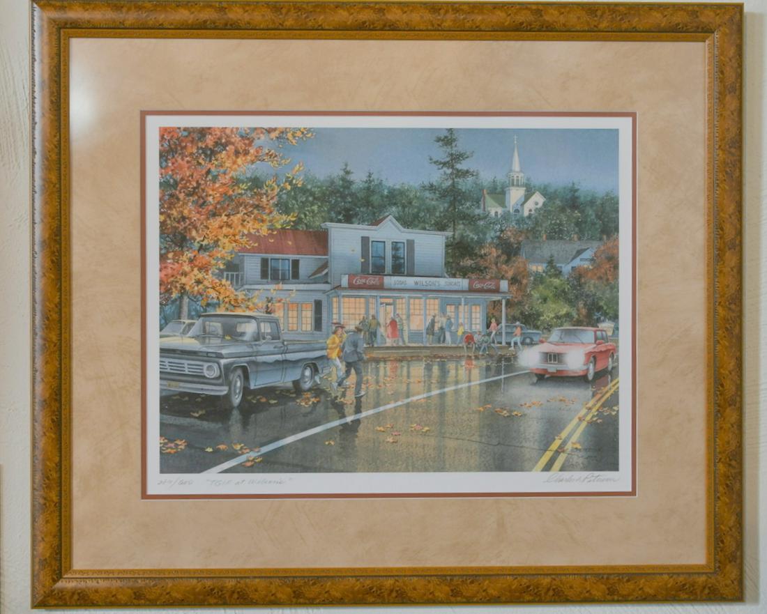 Charles L. Peterson Print "TGIF at Wilson's": Signed & numbered 289/600 the image measures 20"x 15" and professionally framed 31"x 28-1/4" & weighs 9 lbs 7 oz