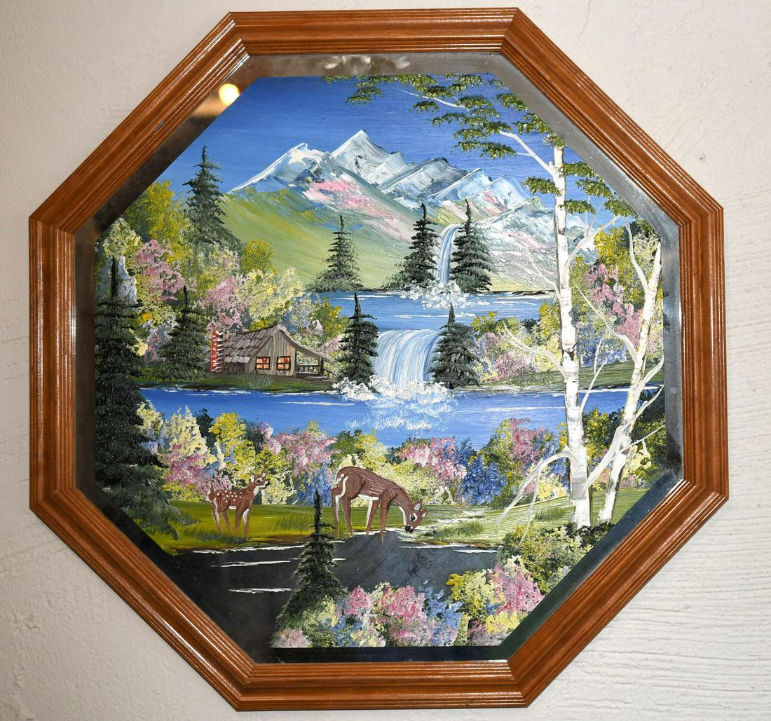 Original Painting on Glass Mirror by RAM: This is by Royce McNett & Thomas Meyer and is framed in a 20"x 20" wood frame that weighs 4 lbs 8 oz