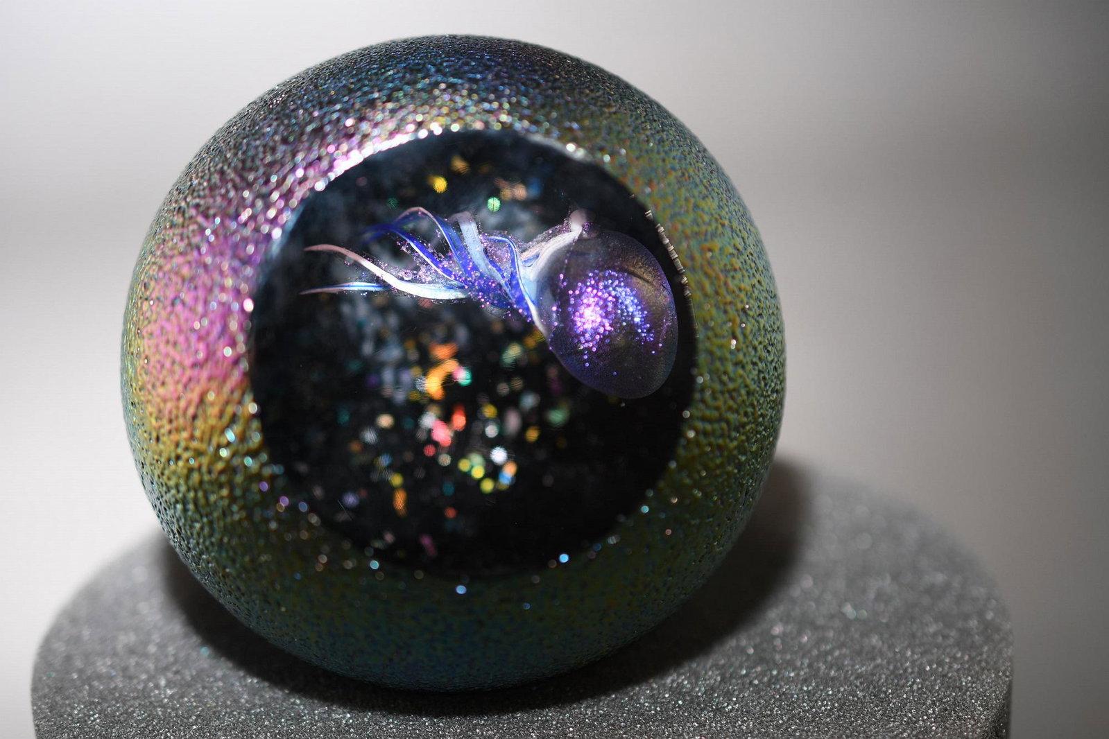 Glass Eye Studio "Hale-Bopp Comet" Paperweight: Numbered 0383/1000, 3" high x 3" diameter, approximate weight 1lb 12oz
