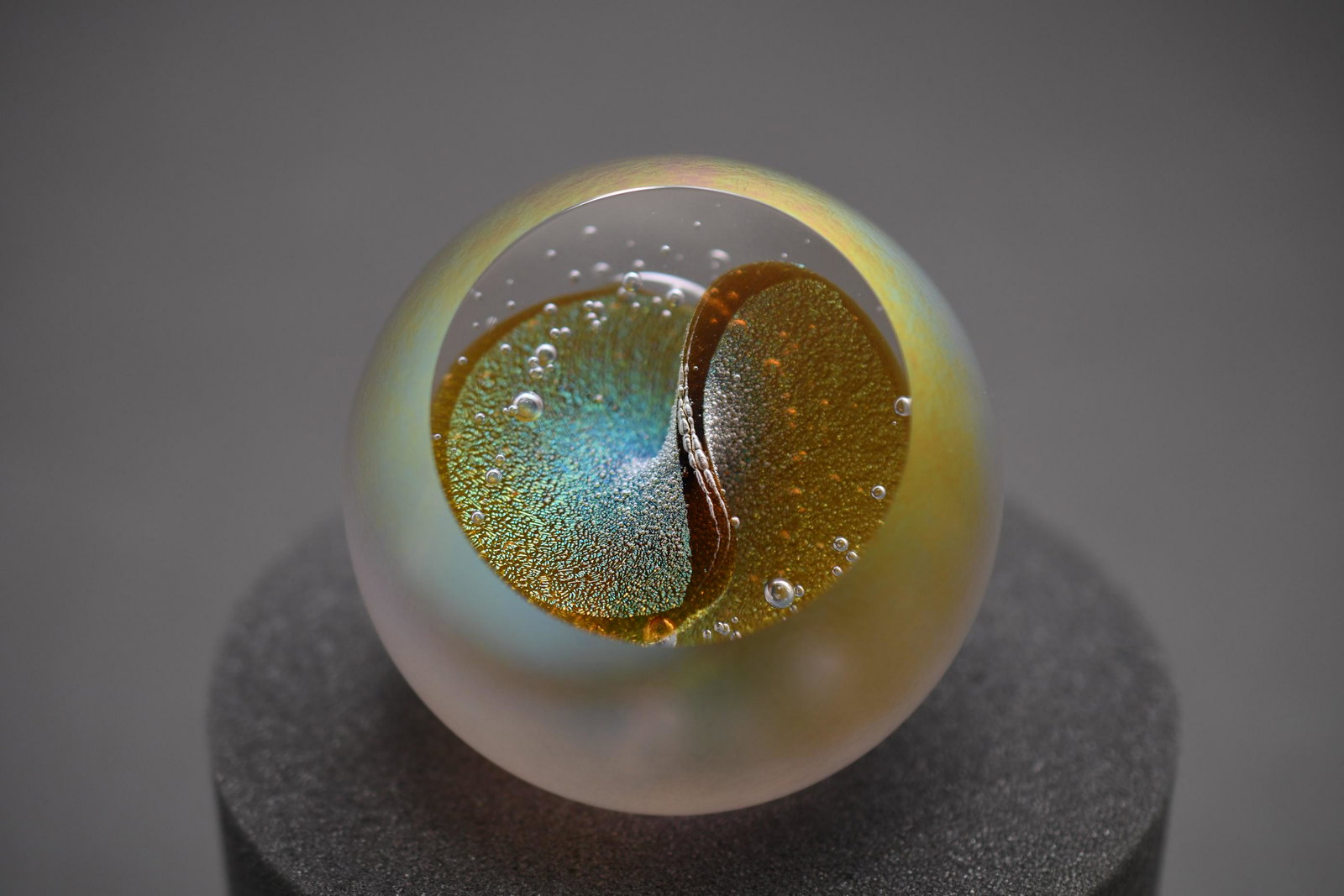 Glass Eye Studio "Cat's Eye" Paperweight: 3" high x 3" diameter, approximate weight 1lb 9oz