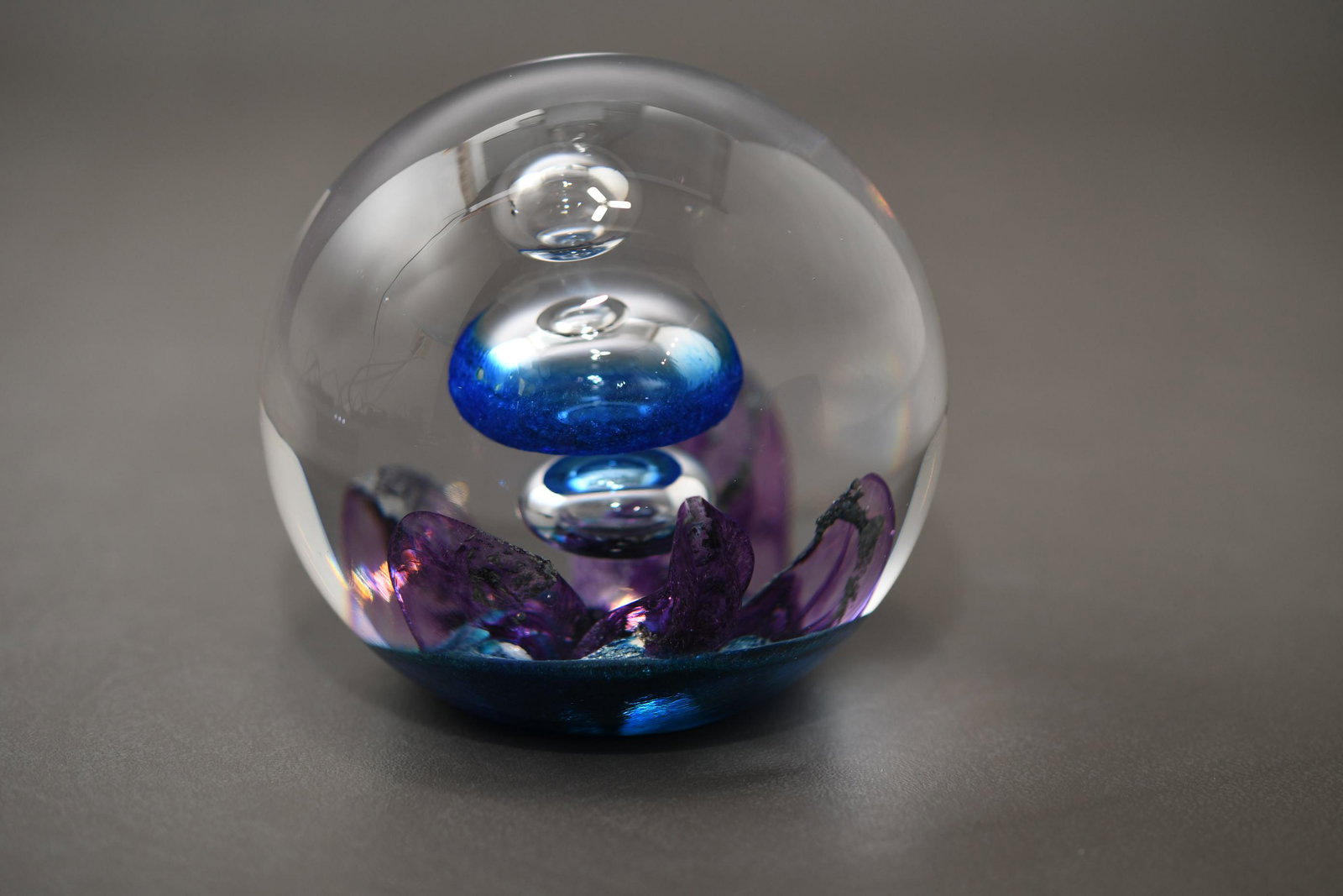 Scottish Borders Art Glass Paper Weight: "Blue Mirage" no. 17/100 3-1/4" high x 3-1/2" diameter, approximate weight 2lb 4oz