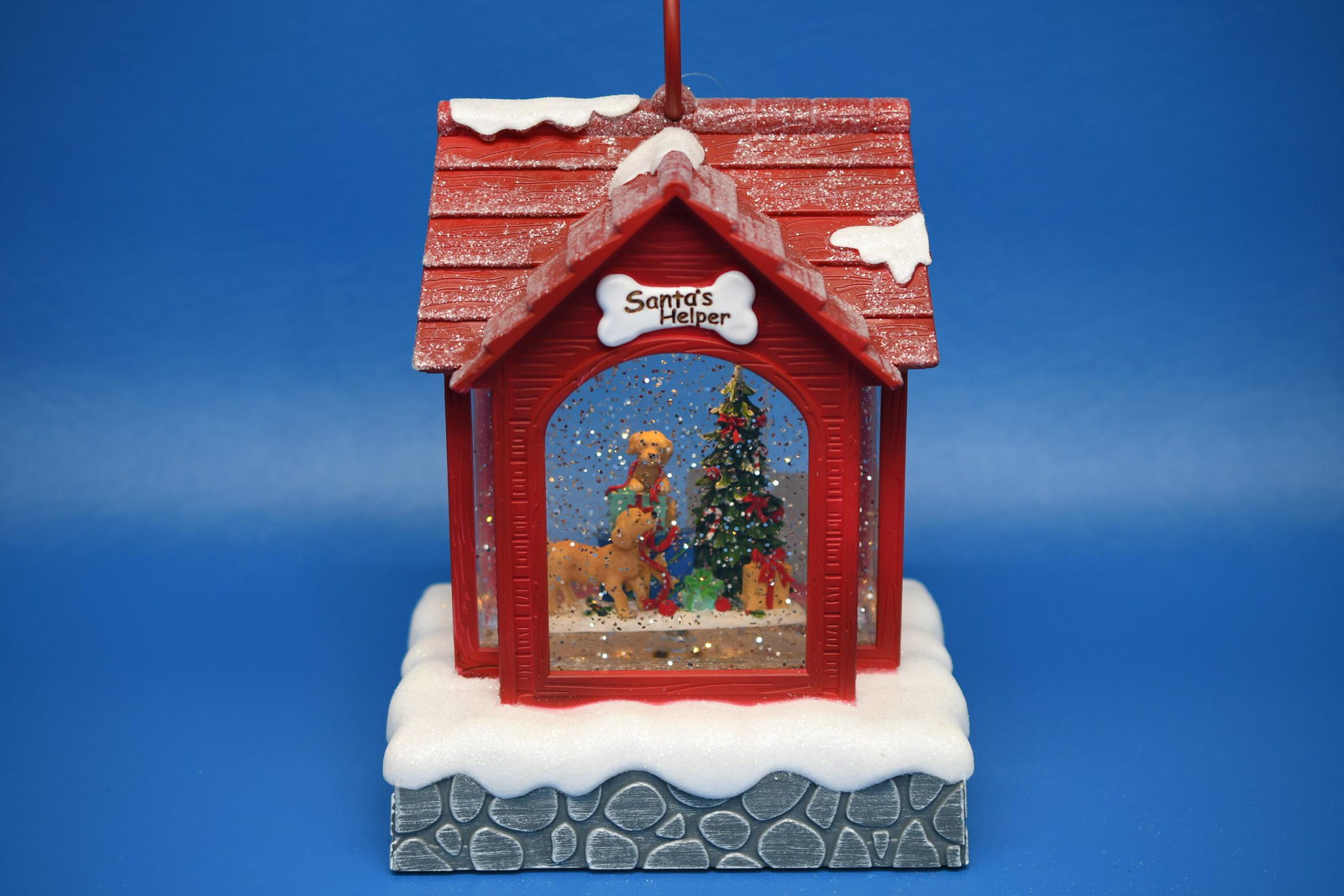 Santa's Helper Music Box: Puppies Playing Music, lighted and snow effect, 8-1/4" tall x 6-1/2" wide x 4-3/4" deep, approximate weight 4lb 6oz