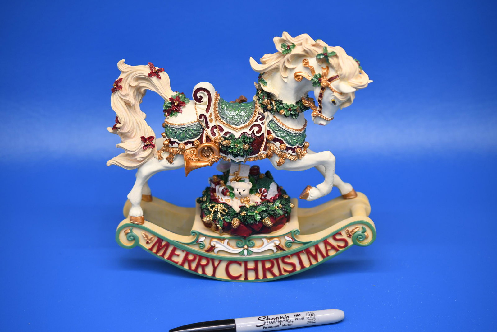 San Francisco Music Box Company Rocking Horse: Plays "Toyland" 8-1/4" tall x 8-1/2" long, approximate weight 2lb 9oz