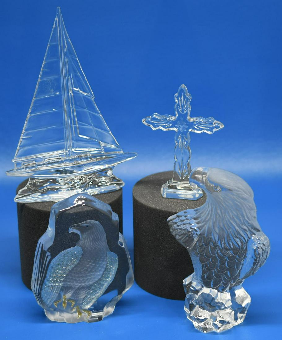 4 Ornamental Glass items: the sail boat and cross are Waterford Crystal. Combined weight is 5 lbs 8 oz