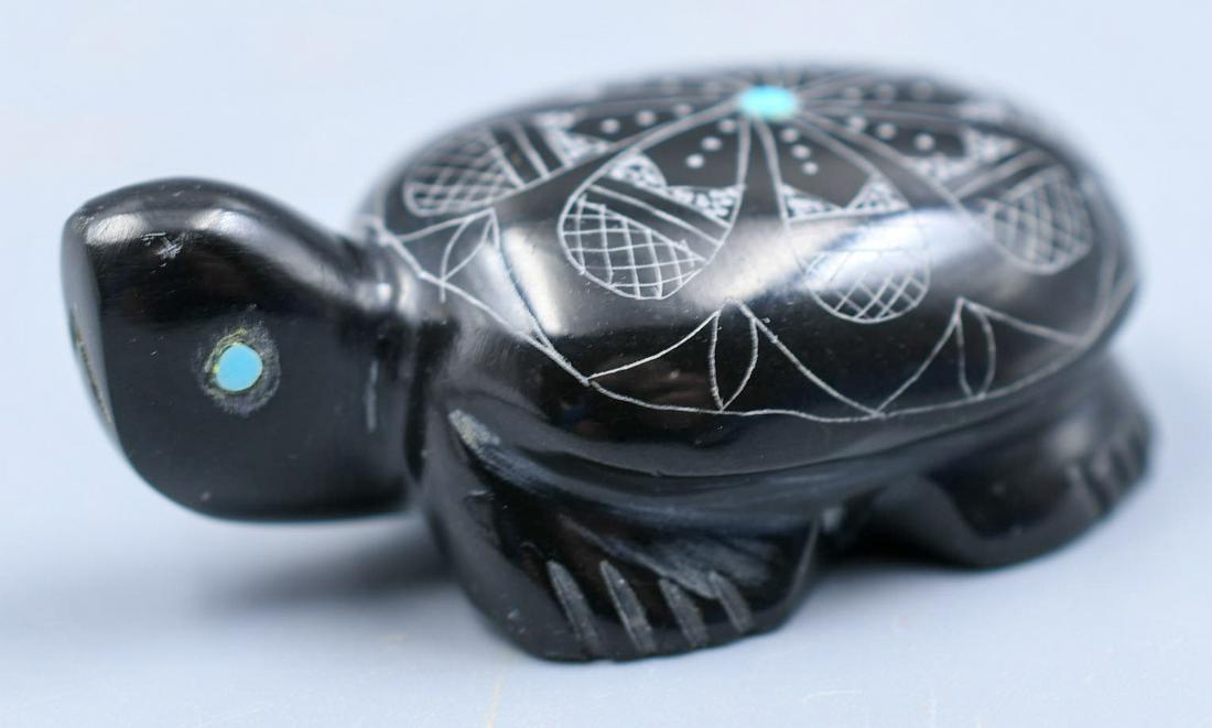 Zuni Turtle Fetish, Black with engraving, signed (1 of 7)