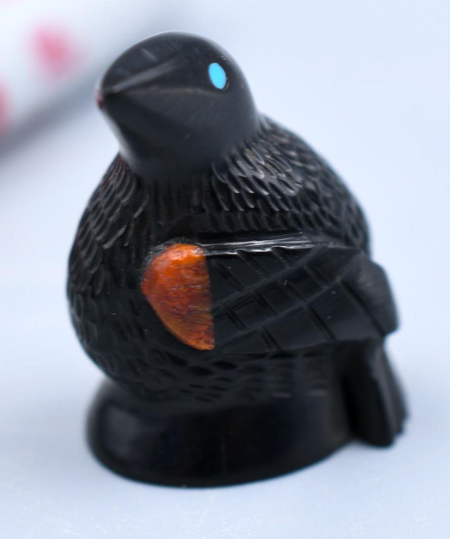 Zuni Carved Redwinged Blackbird Fetish ?material?, signed EB (1 of 6)
