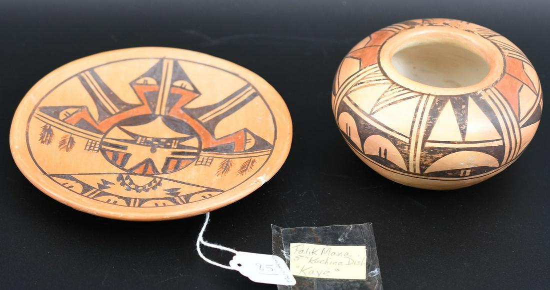 (two items) 5" Cachina Dish, "Kaye" (Palik Mana) (Hopi) AND 4" Bowl, Anita Polacca (Hopi) (1 of 10)
