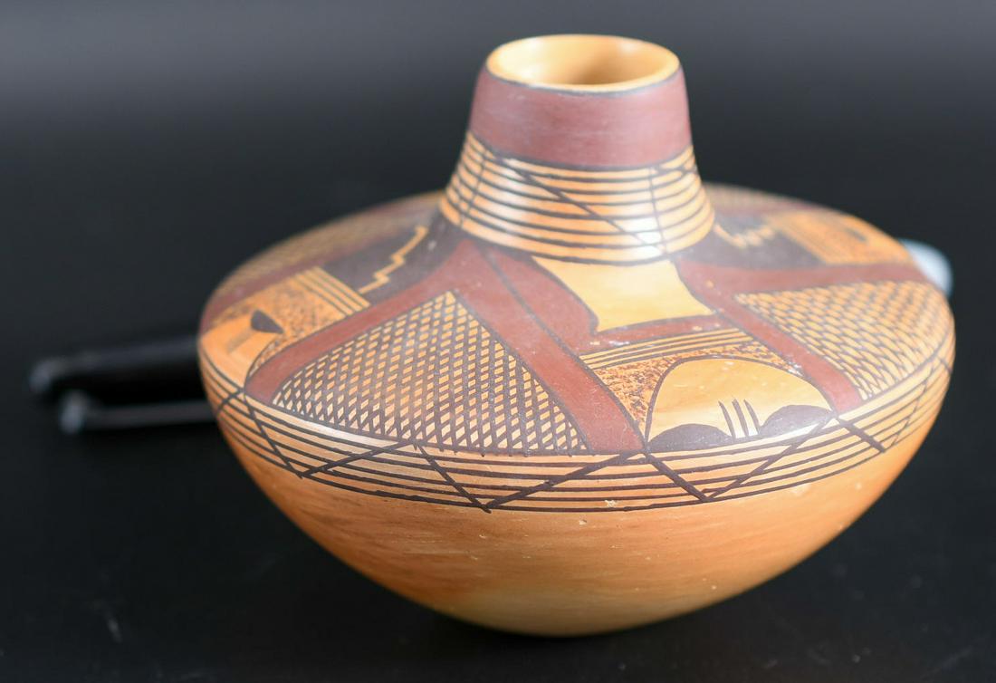 3-1/2" Maroon Hopi Design Jar, Lorraine Choyou (1 of 4)