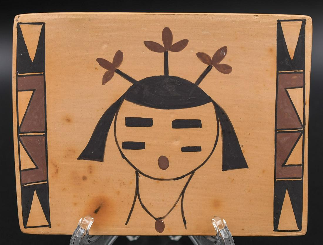 Tile, Hopi Girl with Designs, Alice Dashee: 5-3/4 inches wide by 4-1/2 inches tall