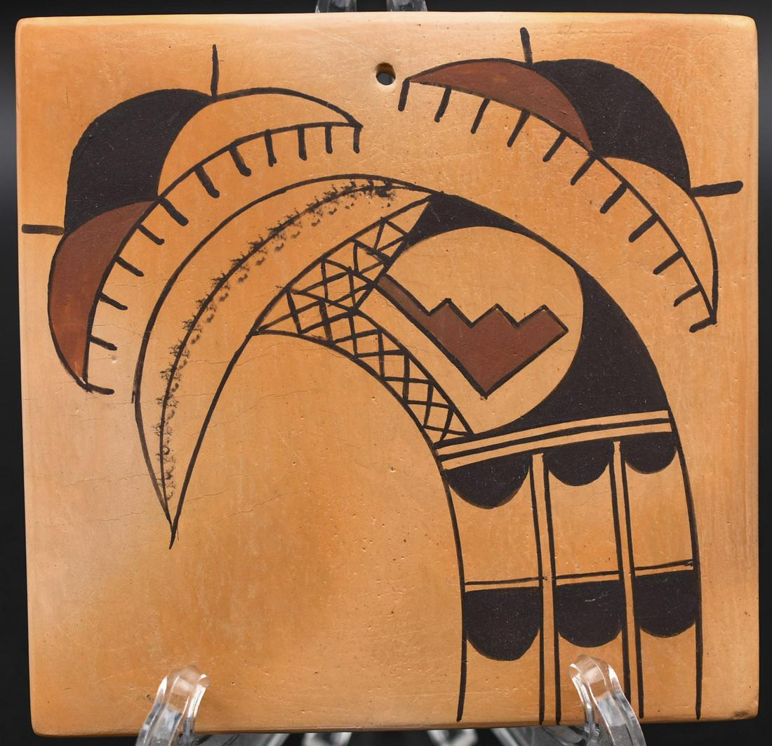 Tile, Bird and Rain, K. Bryan (Hopi): 4-1/4 inches square