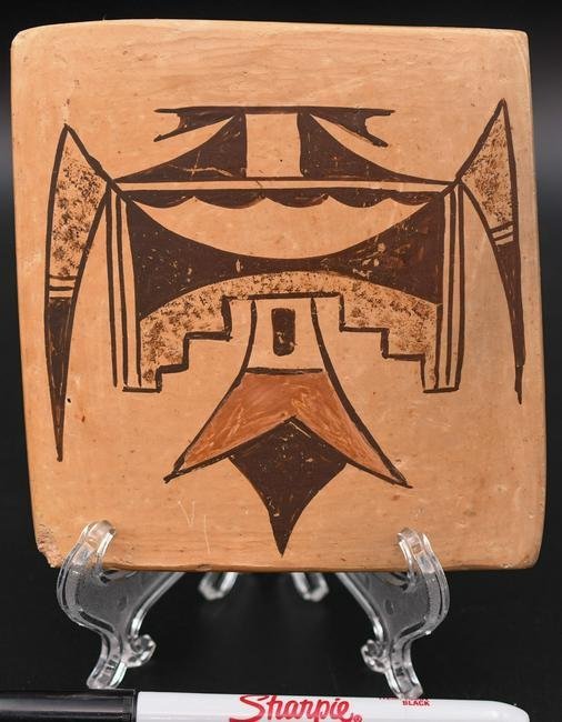 Tile, Bird and Mountain, Juanita Healing (Hopi): 4-1/2 inches wide by 4-3/4 inches tall
