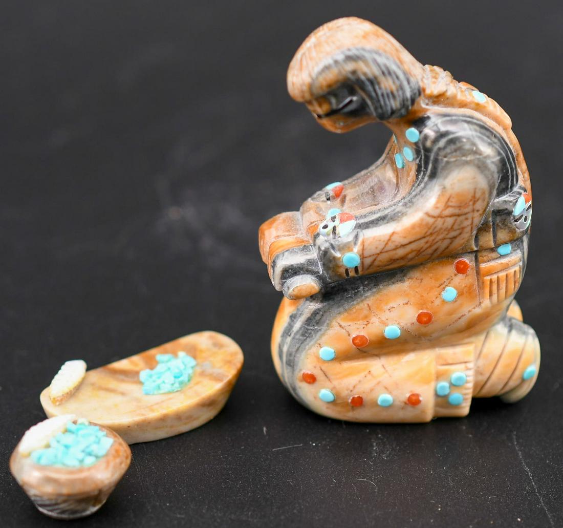 Corn Maiden Fetish (3 pieces), Randy Lucio: (maiden) 2-1/2 inches tall by 1-5/8 inches wide by 3/4 inch deep. (2nd piece) 1/2 inch tall by 1-3/8 inches wide by 3/4 inches deep. (3rd piece) 1/2 inches tall with 3/4 inch diameter.