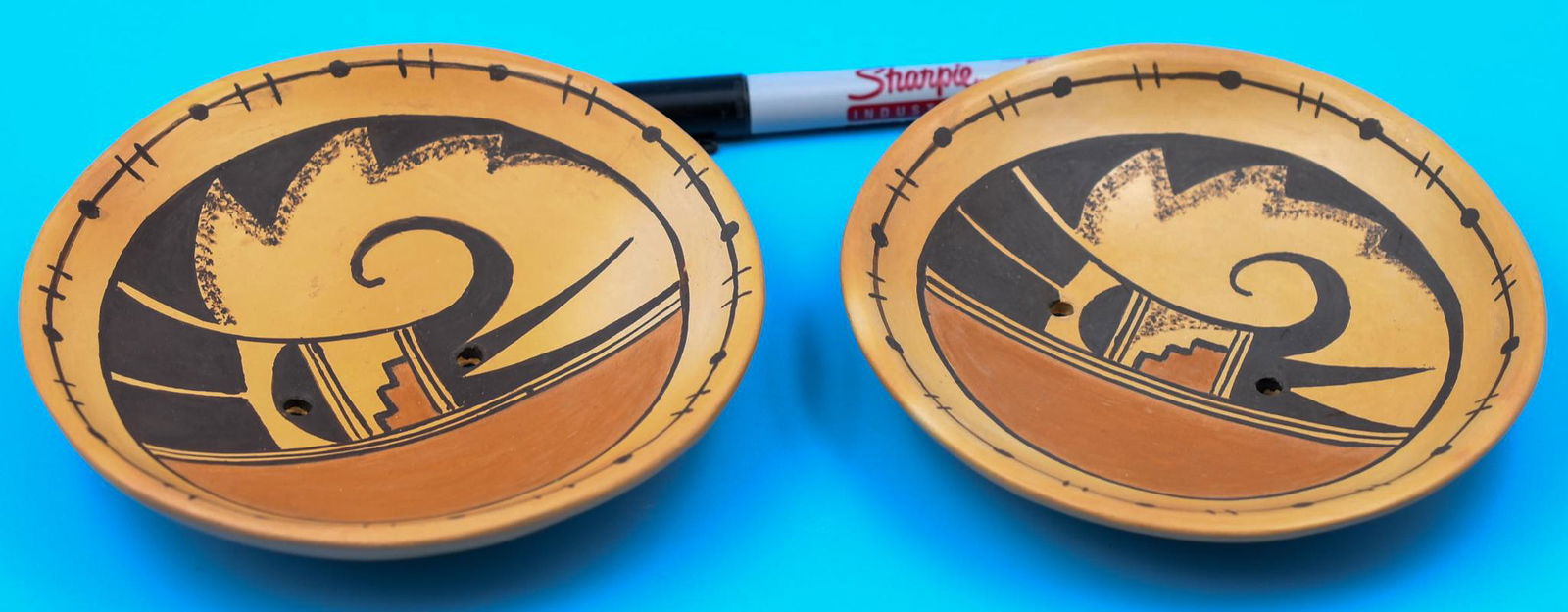 (two items) Matching plates, signed (1 of 6)