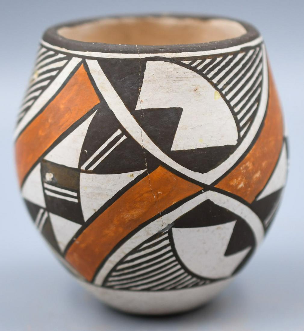 Acoma Polychrome Jar with Abstract Designs, Marie Z. Chino: 3 inches tall with 3 inch diameter. Hand coiled