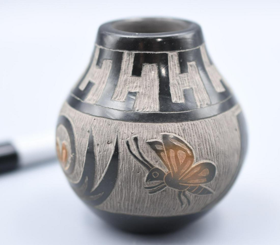 Santa Clara Pueblo, Jar Black with Carved Butterflies, Corn Moquino (1 of 5)