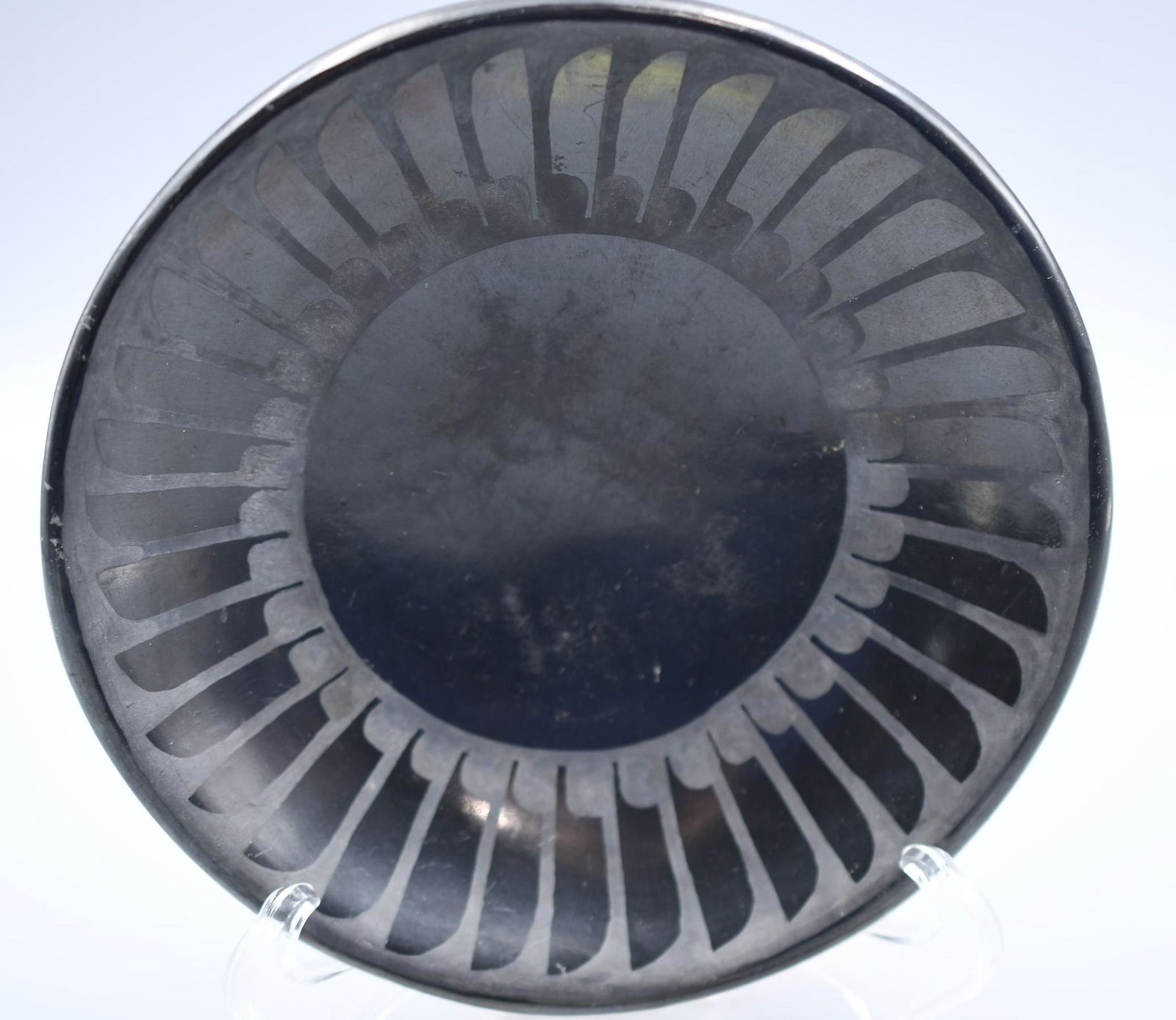 San Ildefonso, Black on Black Plate, Feathers Motif, Marie and Santana Martinez (1 of 4)