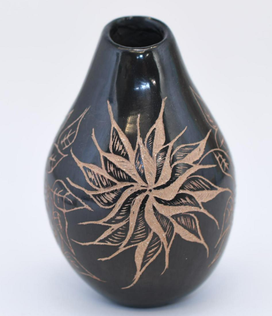 Santa Clara, Jar with Sgraffito Flowers, Black on Micaceous Clay Body, Christine Nieto (1 of 7)