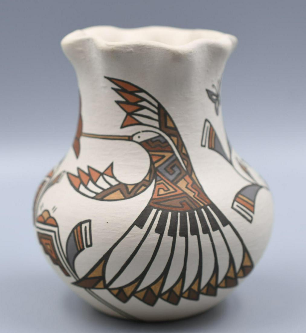 Santa Clara Pueblo, White Fluted Vase with Polychrome Hummingbirds, Lois and Derek de la Cruz (1 of 7)