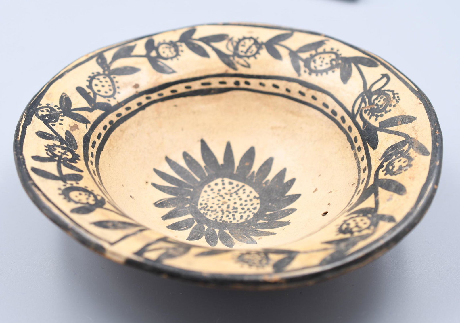 Black and White on Redware, Flower Bowl: 6-3/4 inch diameter x 2 inches tall