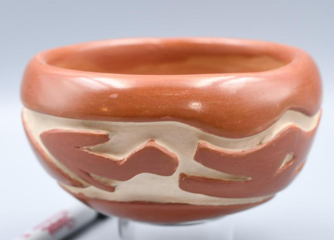 Santa Clara Pueblo, Red Carved Bowl, Mary Cain: 5 inch diameter x 2-5/8 inches tall